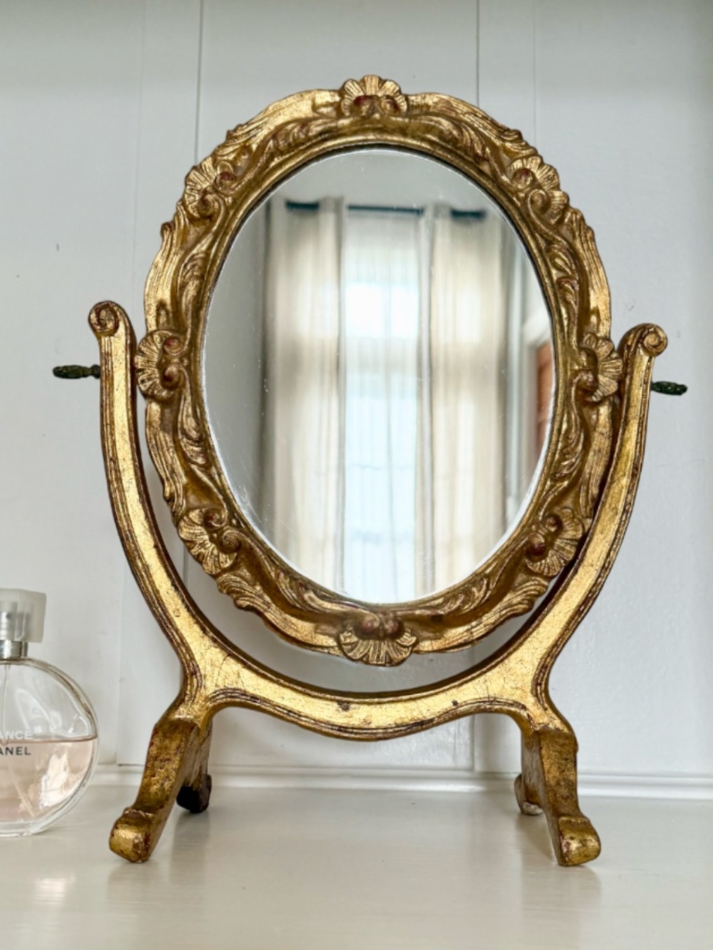COTTAGECORE 🔥 VINTAGE ORNATE GOLD GILT WOOD TABLETOP VANITY MIRROR